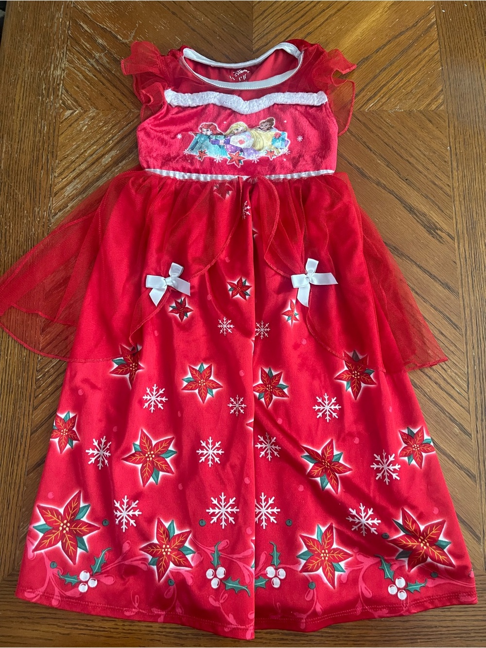 Disney Red Holiday Princess Dress with Poinsettia and Snowflake Accents